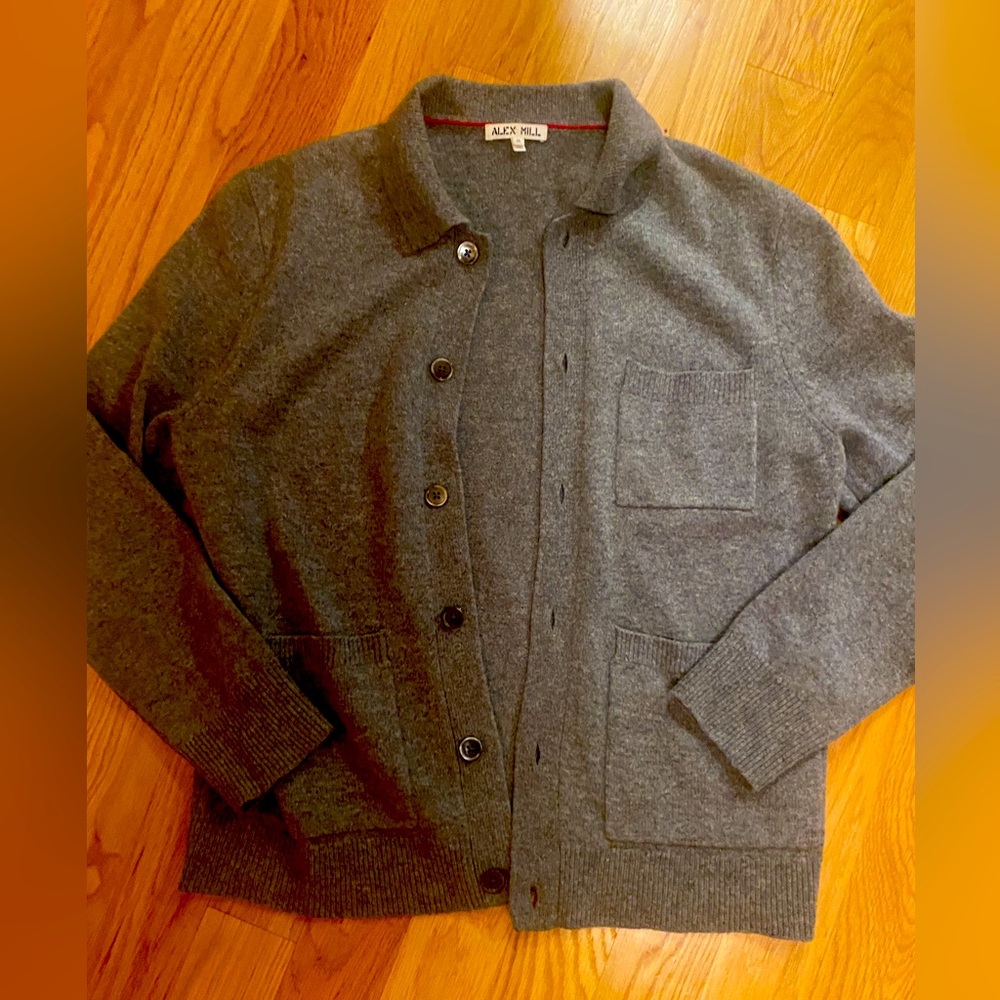alex mill grey men’s cardigan wool blend